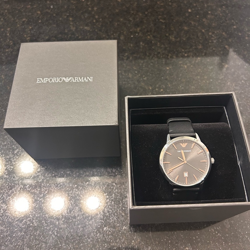 Emporio Armani Black Leather Watch
